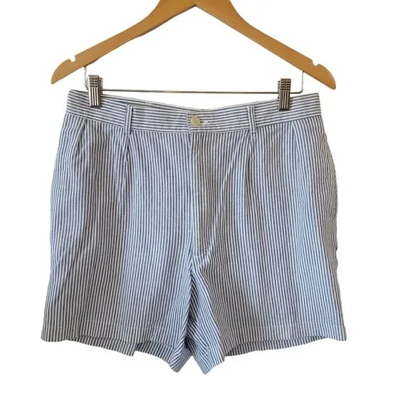 Preswick & Moore US Size 34 100% Cotton Blue White Striped 4.5" Inseam Shorts - Picture 1 of 13